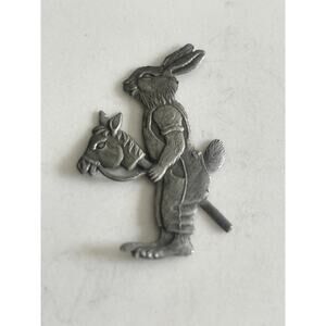 Silhouette, Rabbit, On Hobby Horse, Flat, Pewter, Statue, Miniature, Game Piece,